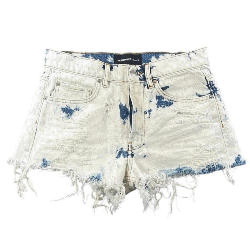 The Kooples Distressed Bleached Denim Cutoff Shorts Button Fly Size 1 US 4/Small